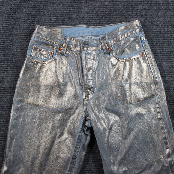 Rare Levi's Jeans Womens 25x27 Silver Metallic 501 90s Straight - Picture 3 of 12